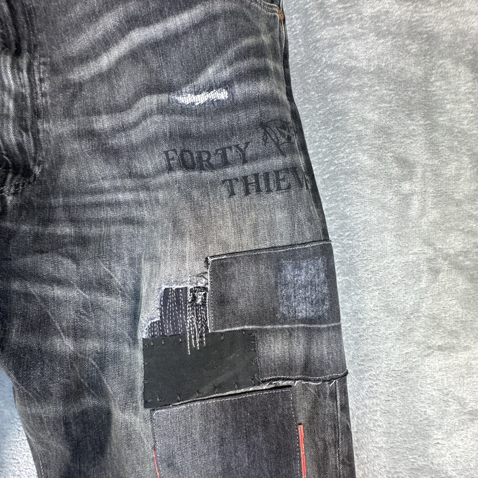 Polo Ralph Lauren Varick Slim Straight Jeans Mens 46BX30 Black Patch Graffiti thumbnail 4