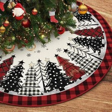 Christmas Tree Skirt 48 Inch, Red and Black Buffalo Plaid Xmas Tree Skirt,