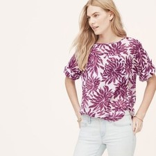 Ann Taylor LOFT Dahlia Lightweight Blouse Winter Berry Floral XS Petite EUC