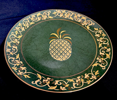 Andrea by Sadek Green & Gold Pineapple Round Ceramic Glossy Decorative Plate