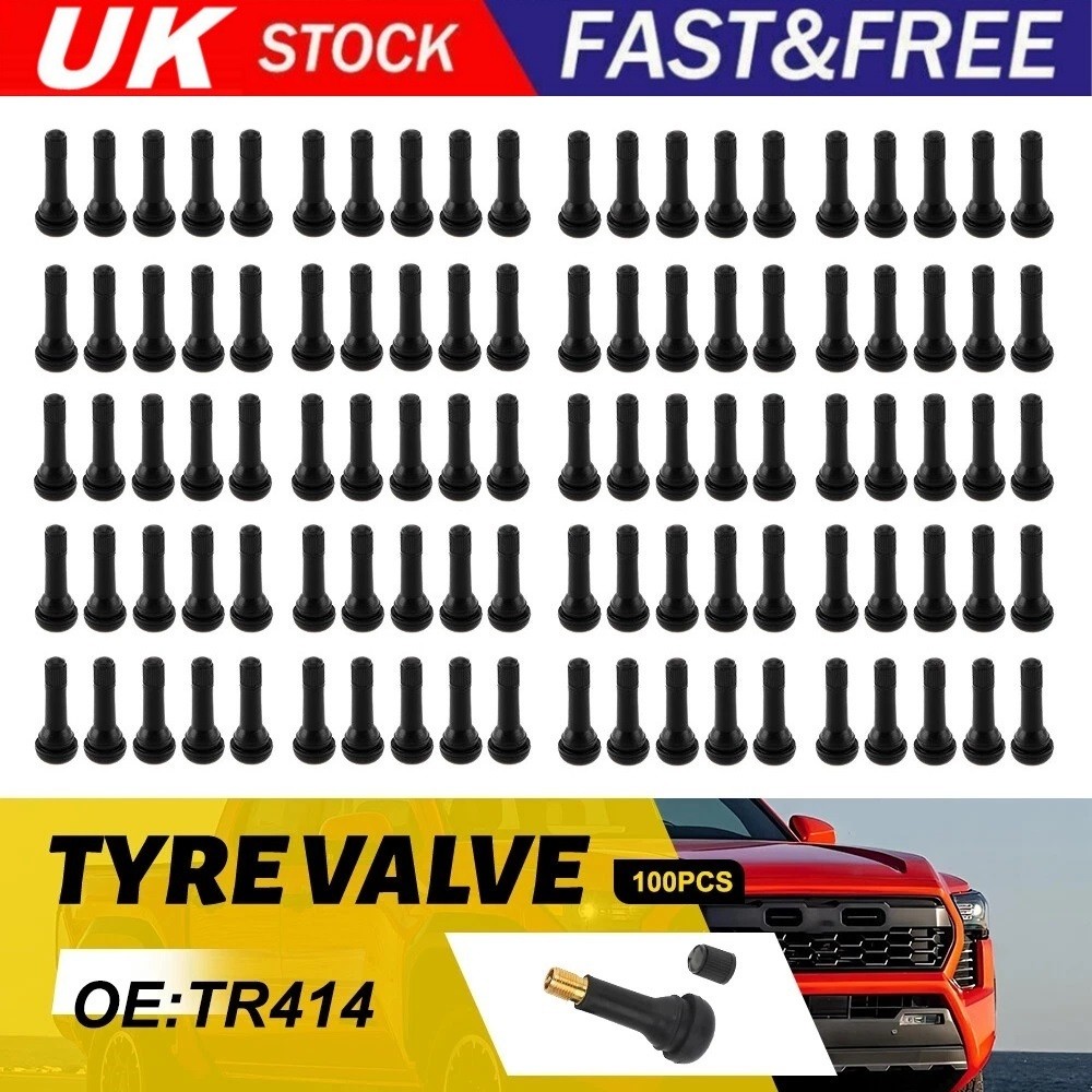 100pcs TR414 Tubeless Rubber Car Tyre Wheel Valves Snap in Stems Universal Black