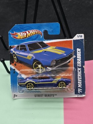 Hot Wheels Short Card '71 Maverick Grabber Blue with Yellow 1:64 Scale New 2010