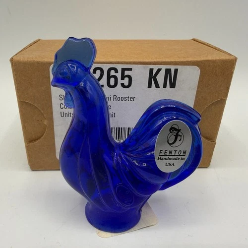 Fenton Art Glass Cobalt Blue Rooster Figurine Miniature USA 3" Vintage 5265 KN