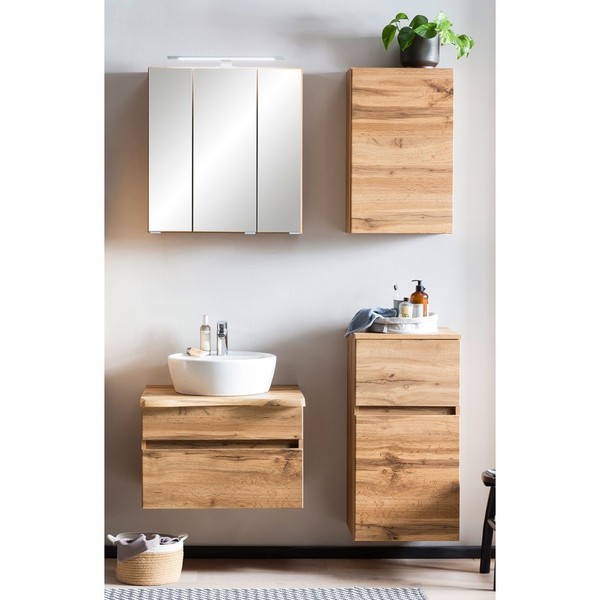 Badezimmer MöBel Set Spiegelschrank Waschtisch HäNgeschrank Unterschrank Eiche-image
