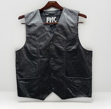 FMC First Manufacturing Co Black leather 4 Snap Motorcycle Vest Sz Mens 44 