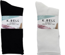 K BELL Women's Modal Roll Top Crew Socks, size 5.5-10 Shoe 4 or 6 Pairs