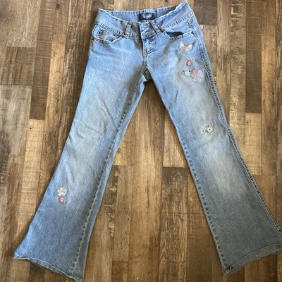 Angels Womens Jeans Blue Tag Size 3 (28x29) Low Rise Flared Embroidered