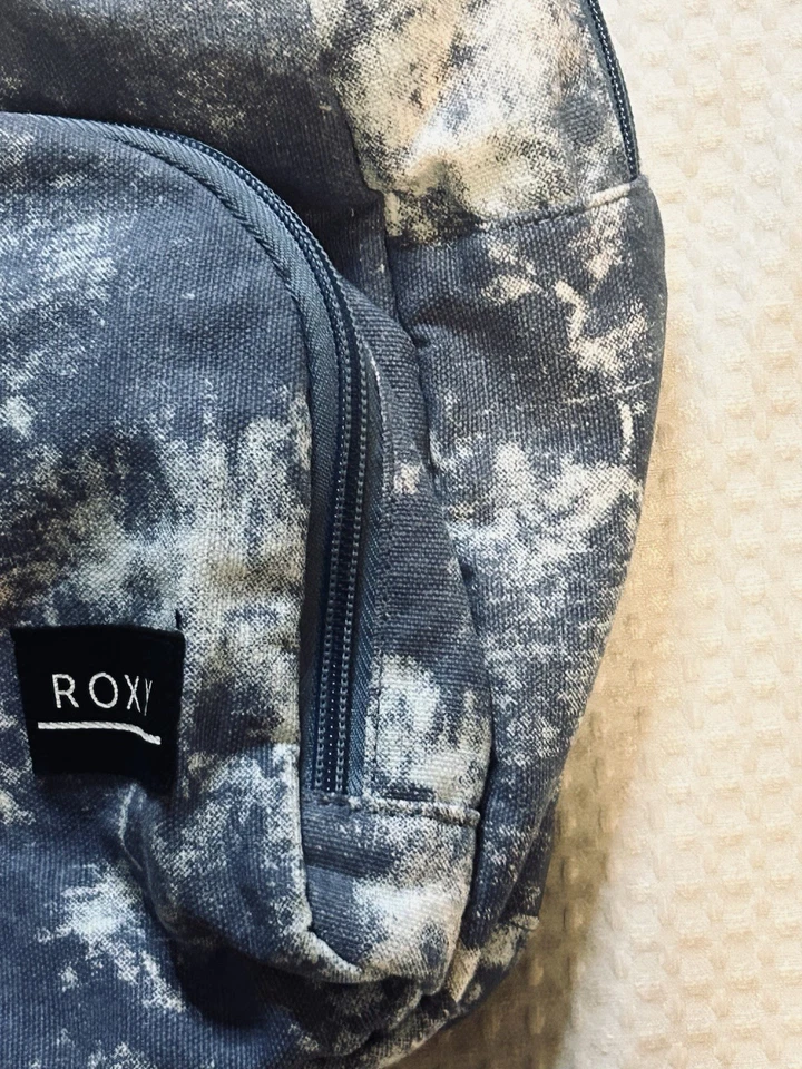 Roxy Backpack - Book Bag - Day Pack Tie-Dyed Multiple Zipper Pockets Blue Gray - Image 4 of 4