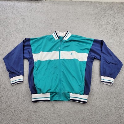 Puma VTG Track Jacket Mens XL Blue Colorblock Embroidery Full Zip Pocket
