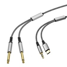 USB C to Dual 6.35mm 1/4 inch TS Stereo Audio Y Splitter Cable, 3.5mm to Dual...