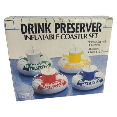 Vintage 1986 Itemakers Drink Preserver Inflatable Coaster Set Pool Life Rings 