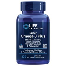 Life Extension Super Omega3 Plus EPA/DHA Fish Oil, Sesame Lignans (120 Softgels)