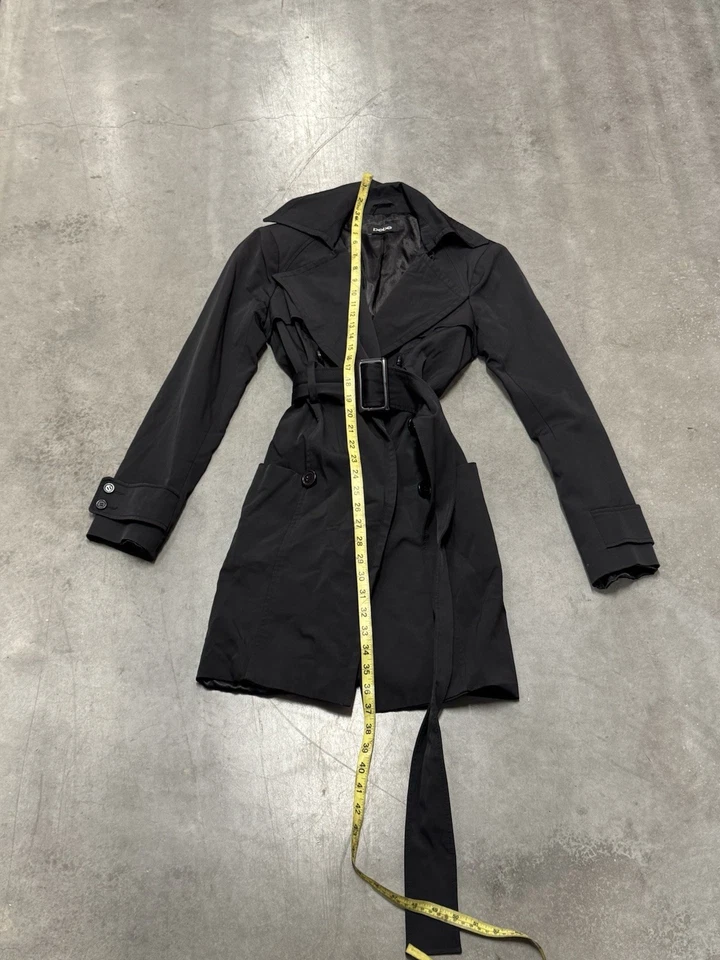 Trench coat Bebe feminino preto com cinto tamanho médio Y2K - Imagem 3 de 4