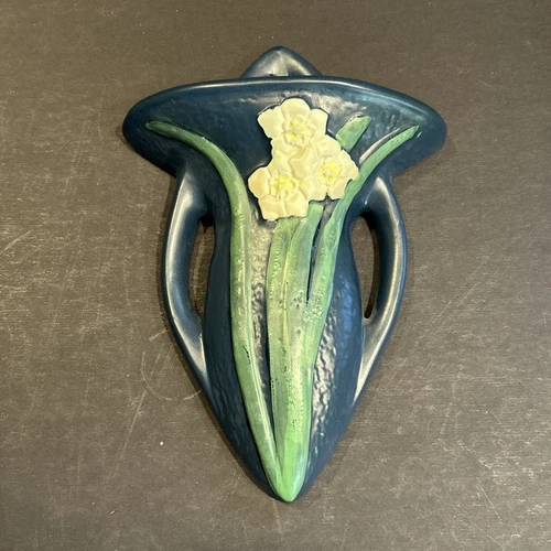 Reproduction Roseville Pottery Wall Pocket Blue 8 1/2"  EUC