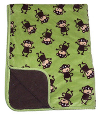 Carters Green Brown Monkey Baby Blanket Sherpa Security Lovey 30x40"