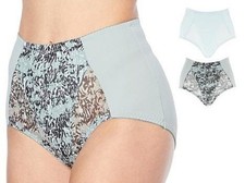 Rhonda Shear 2-pk Mesh Detail Brief 793-357 Animal Print  Crystal Blue 2X