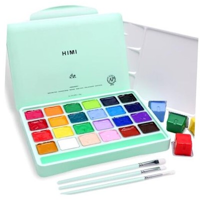 HIMI Gouache Paint Set, 24 Colors x 30ml Unique Jelly Cup Design with 3 Paint 