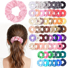 60 Pcs Satin Silk Scrunchies for Women, Soft Hair Ties and Bands, Colorful Elast