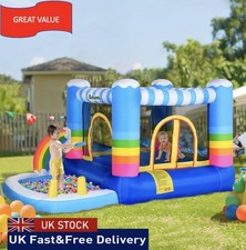 Kids Bouncy Castle with Pool Outdoor Trampoline W/ Net Blower 3-8 Yrs