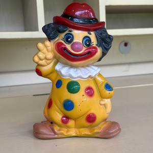 Vintage Peace Clown 7” Plastic Retro Polka Dot Coin Bank No Bottom Stopper
