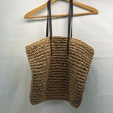 NWOT Elegant Woven beach bohemian Tote Bag with dark Brown Straps