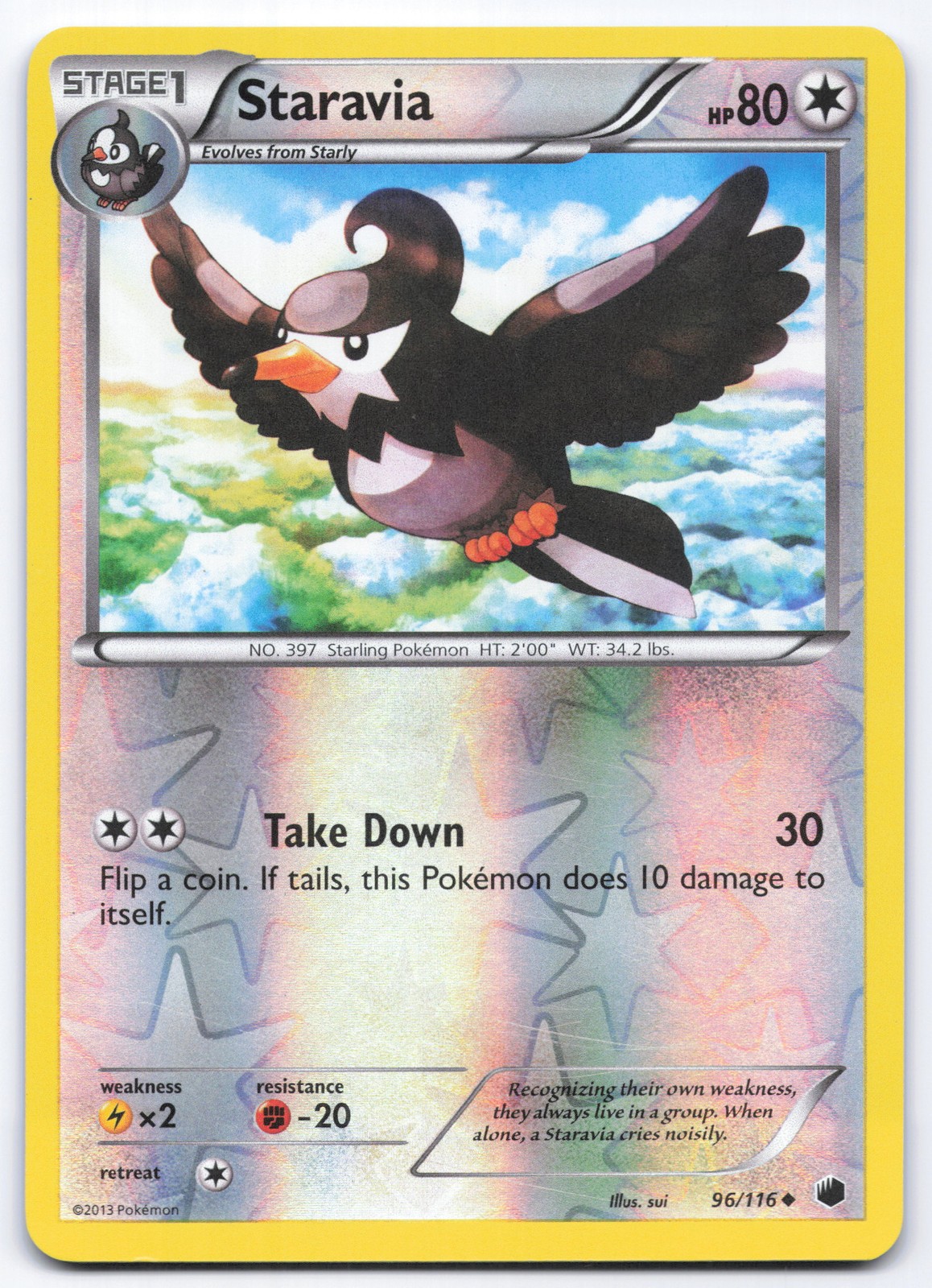 Staravia 96/116 Plasma Freeze Holo Uncommon Pokemon Card LP