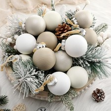 12 Pcs Neutral Textured Christmas Ball Ornaments 2.4 Inch Rustic Matte Cream ...