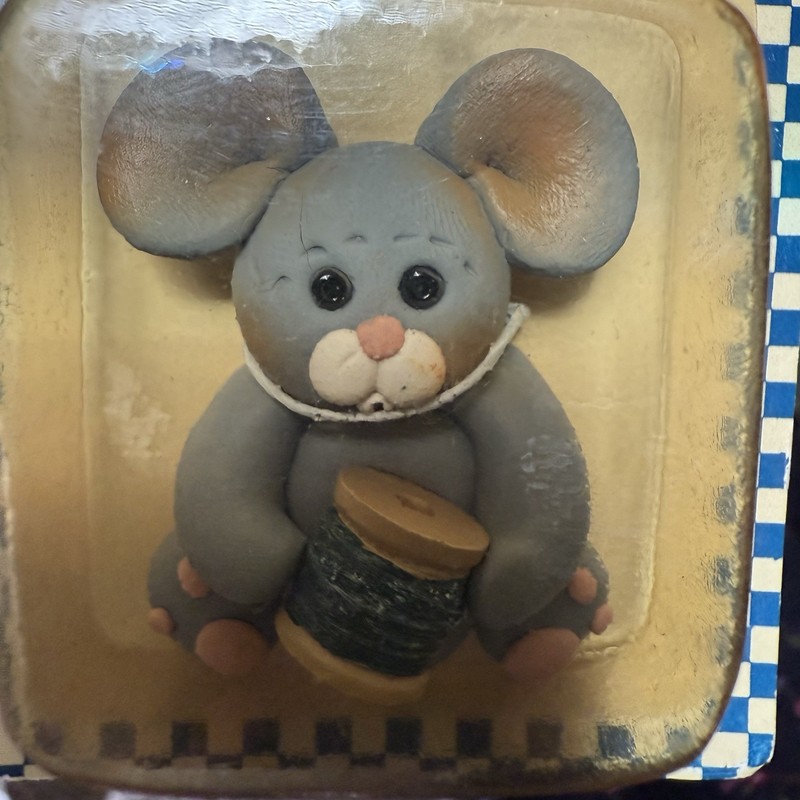 Suzi Skoglund Little Blessings 2” Mouse Handmade Clay Spool Thread Sewing 90s