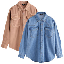 Ladies N@@t Oversized Denim Shirt 100% Cotton Blue Pink Sizes XS - 2XL