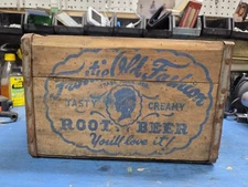Rare Vintage Frostie Old Fashion Root Beer Bottles with wooden crate Box Lady