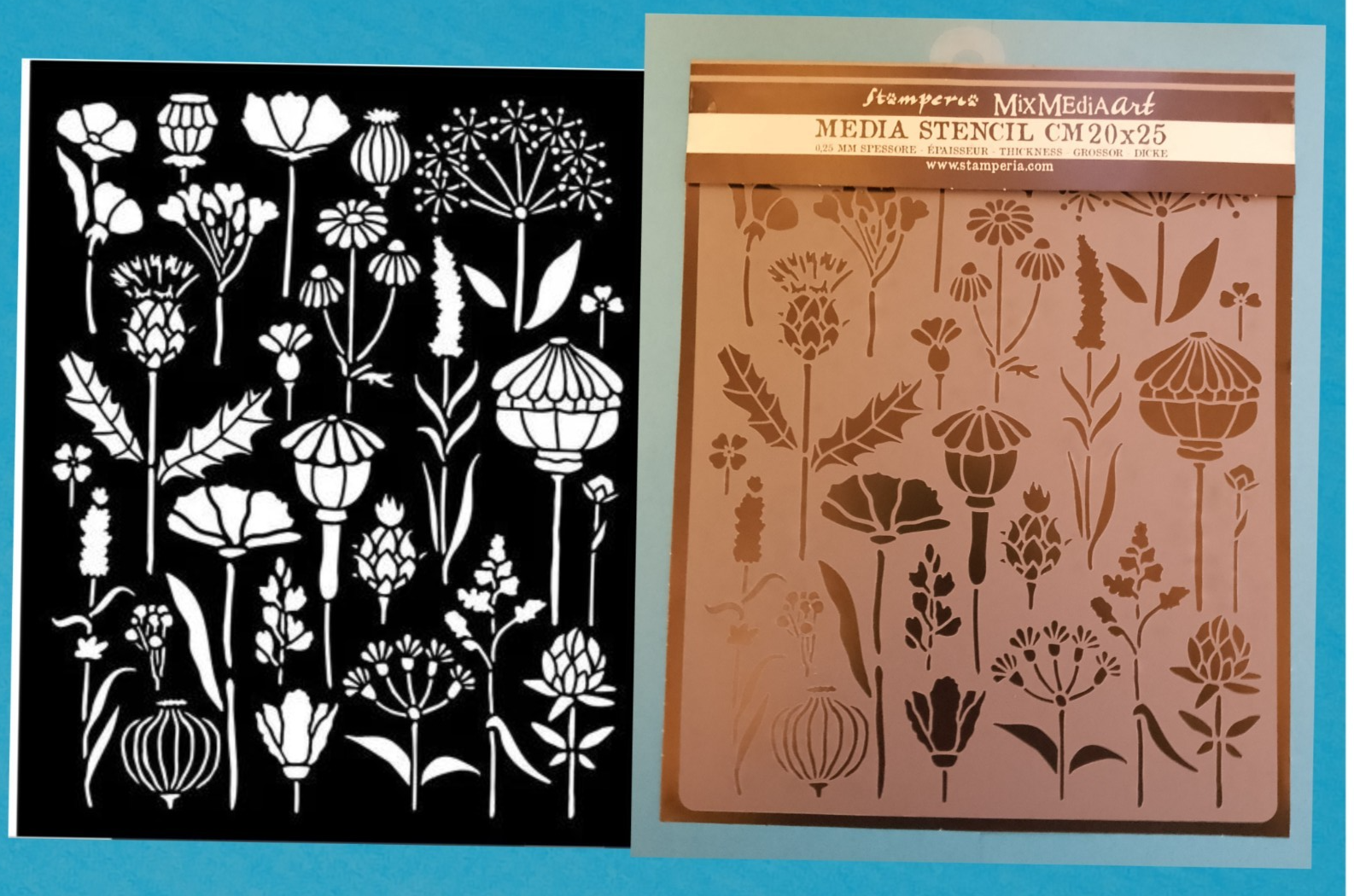 STAMPERIA  KSTD193  mix media STENCIL MASK Template 20X25CM HERBARIUM