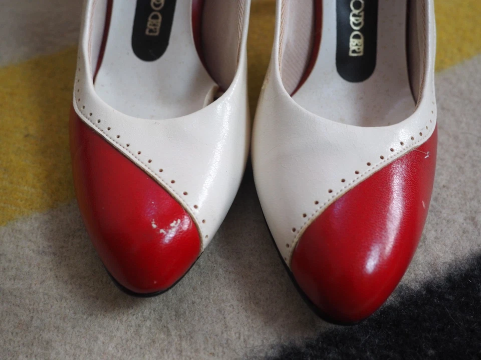 Zapatos de Colección Años 50 60 Cruz Roja Cuero Blanco Columpio Rockabilly Zapatos para Mujer 6.5 EE. UU. Foto 4 de 4