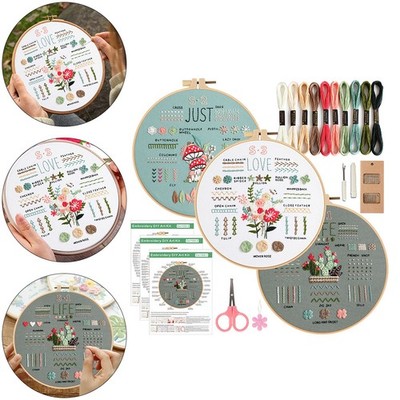 3 Set Stickerei Starter Kit für Anfänger Kreuzstich gestempelt DIY Werkzeug 