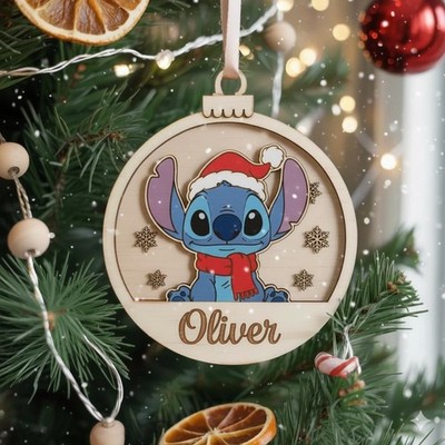 Cute Blue Character Ornament, Custom Name Gift, Holiday Decor
