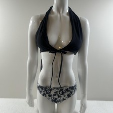 SHEKINI Bikini Set Womens L Black Halter Top Palm Print Bottoms Tropical Swim