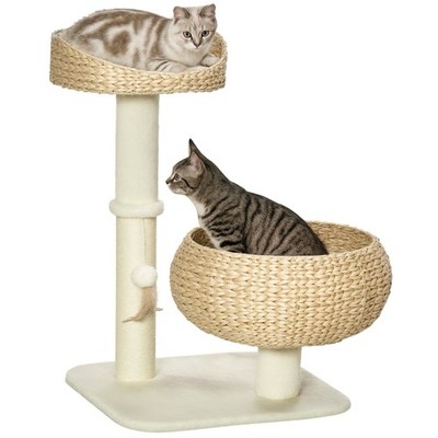 PawHut 72 cm Kratzbaum Kätzenturm mit 2 Betten Kratzbaum Spielzeugball beige