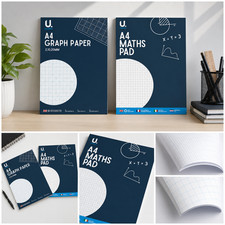 A4 MATHS PAD SQUARED GRAPH PAPER NOTEPAD BOOK 70 PAGE GRID KIDS SCHOOL HOMEWORK