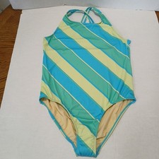 Lands End Girls Xlg 14-16 Chlorine Resistant 1 Pc Strped Swimsuit Multicolor
