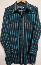 Vintage Panhandle Slim Shirt Mens 18x34 Blue Black Pearl Snap Long Sleeve Rodeo