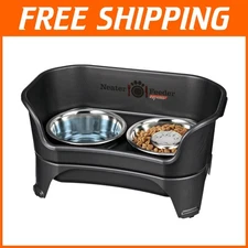 Elevated Dog Bowls w/ Slow Feed Bowl - No Spill M/L, Black