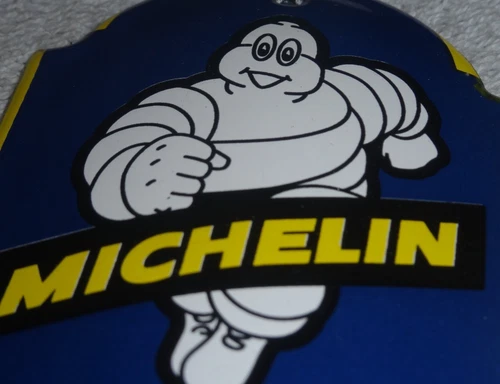 VINTAGE MICHELIN TIRE SERVICE TYRE MAN 12" PORCELAIN METAL GAS THERMOMETER SIGN!