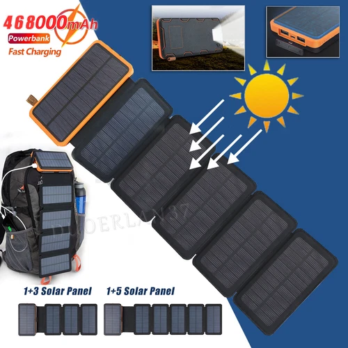 46800mAh Portable 6 Solar Panel Folding Power Bank Outdoor Camping Phone Charger image 3