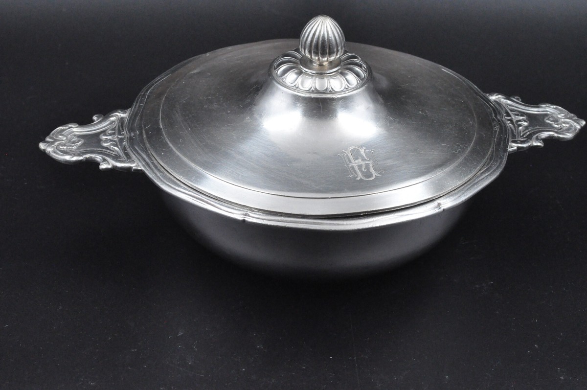 CHRISTOFLE : ancien plat de service monogrammé avec couvercle collection - 27