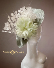 Elegant Fascinator Luxe Sage Green Cream Royal Ascot Kentucky Derby Del Mar Hat