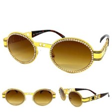 Classy Elegant Retro Hip Hop Club Party SUN GLASSES Oval Bling Gold Metal Frame