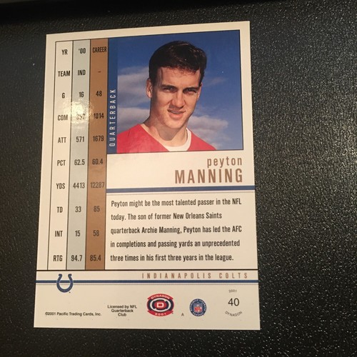 2001 Pacific Dynagon Peyton Manning SILVER #40 - Picture 4 of 4