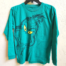 Dr Seuss Grinch Christmas T Shirt Youth 14-16 Green Holiday Long Sleeve Yellow