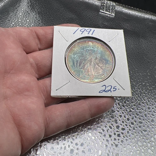 1991 American Silver Eagle GEM BU RAINBOW Toned Amazing coin Ultra Rare WOW