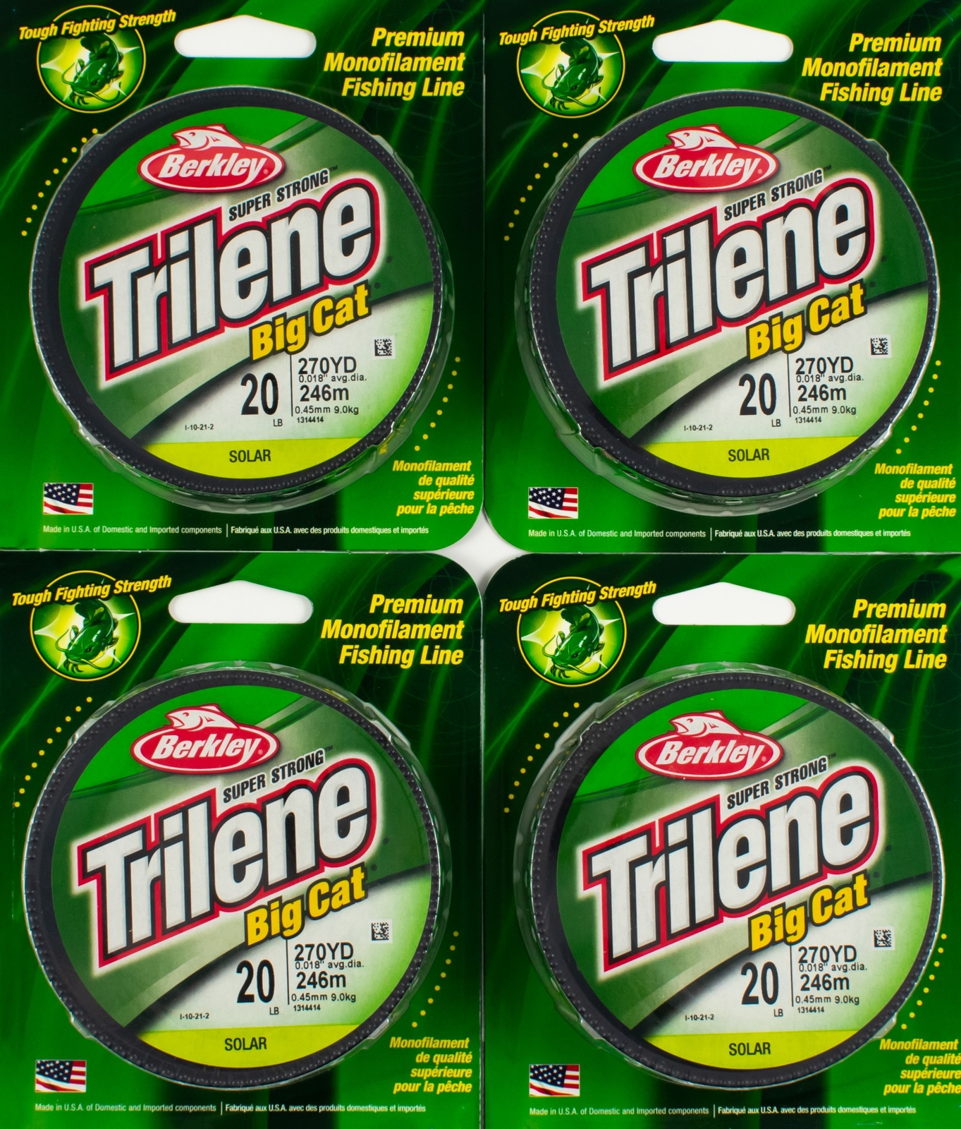 (LOT OF 4) BERKLEY TRILENE BIG CAT LINE 20LB 270YD TBCFS2081 SOLAR