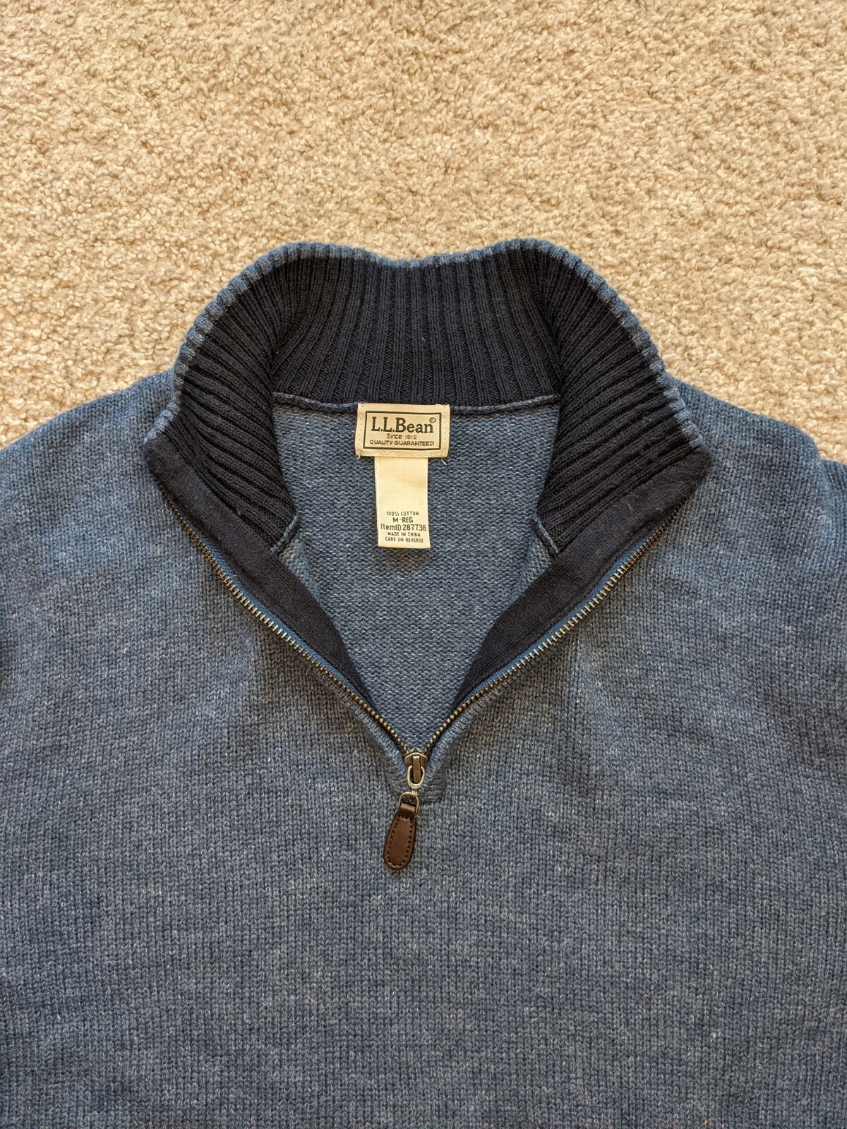LL Bean Cotton 1/4 Zip Sweater Blue Medium | eBay